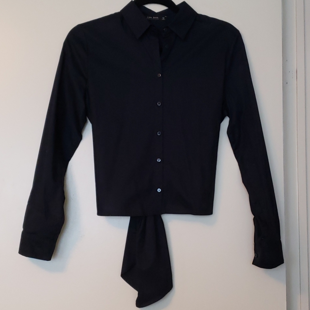 Zara - Navy bow back blouse